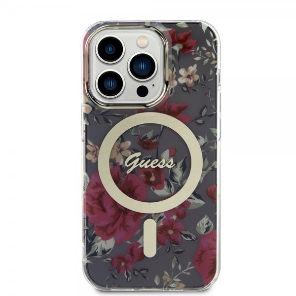 Guess iPhone 14 Pro Deksel Flower MagSafe Kaki