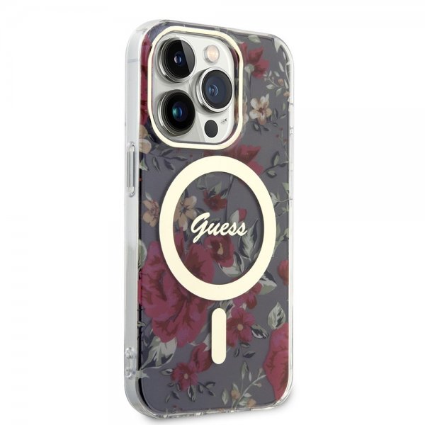 Guess iPhone 14 Pro Deksel Flower MagSafe Kaki