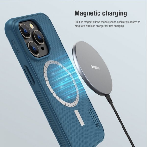 Nillkin iPhone 14 Pro Deksel Frosted Shield Pro MagSafe Blå