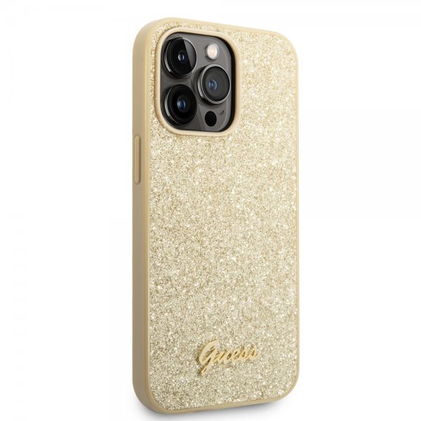 Guess iPhone 14 Pro Deksel Glitter Flakes Metal Logo Gull