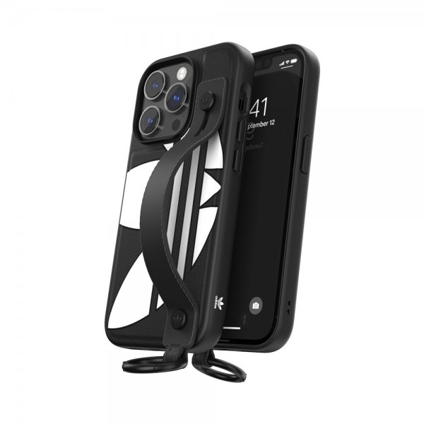 Adidas iPhone 14 Pro Deksel Handstrap Case Svart Hvit