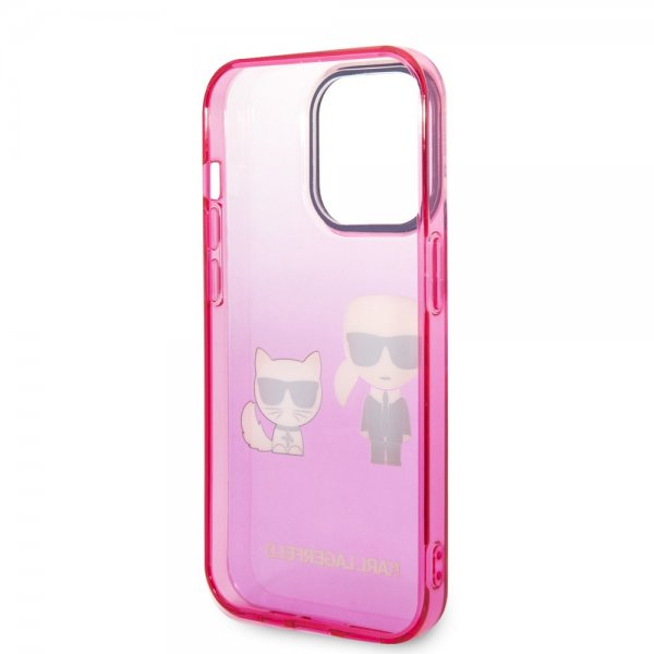 Karl Lagerfeld iPhone 14 Pro Deksel Karl & Choupette Gradient Rosa