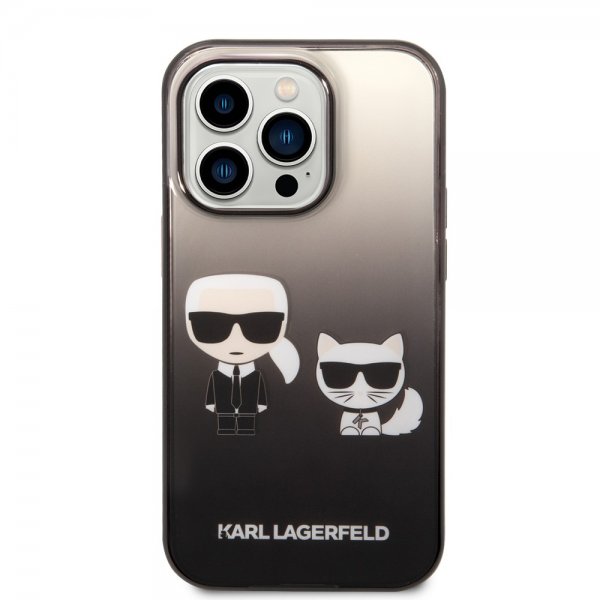 Karl Lagerfeld iPhone 14 Pro Deksel Karl & Choupette Gradient Svart