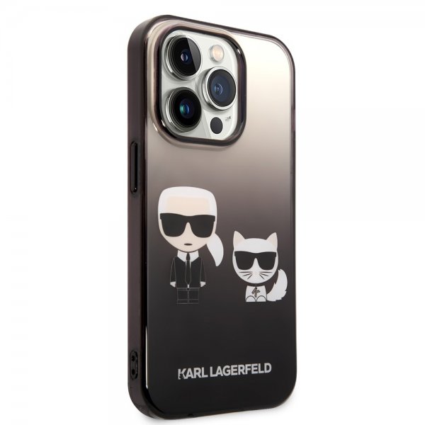 Karl Lagerfeld iPhone 14 Pro Deksel Karl & Choupette Gradient Svart