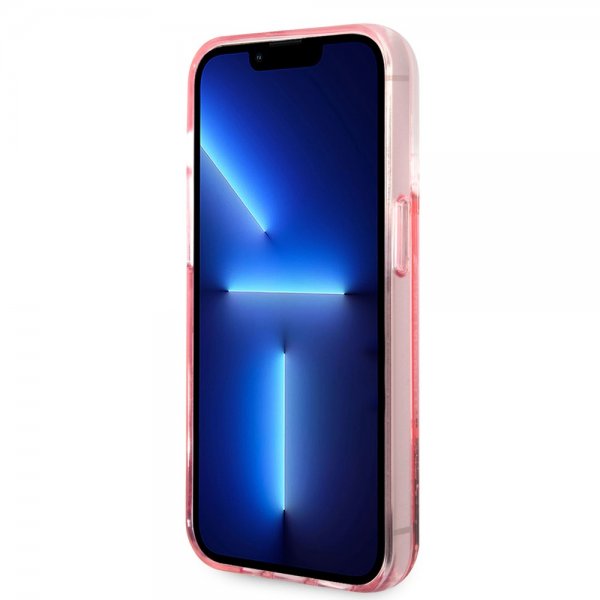 Karl Lagerfeld iPhone 14 Pro Deksel Liquid Glitter Big Logo Rosa
