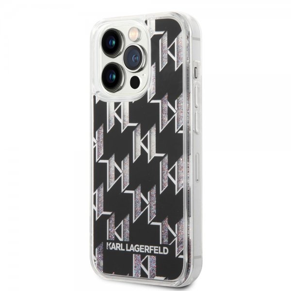 Karl Lagerfeld iPhone 14 Pro Deksel Liquid Glitter Monogram Svart