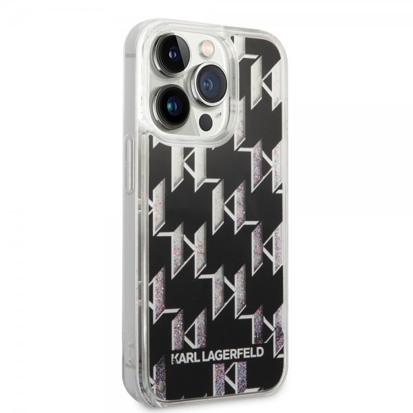 Karl Lagerfeld iPhone 14 Pro Deksel Liquid Glitter Monogram Svart