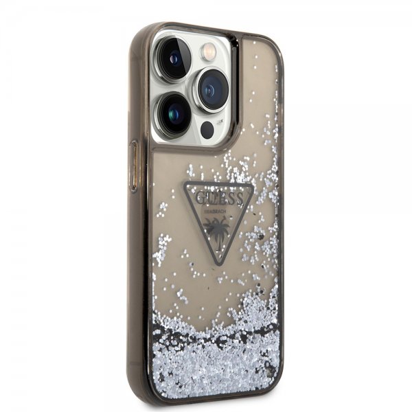 Guess iPhone 14 Pro Deksel Liquid Glitter Translucent Svart