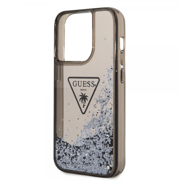 Guess iPhone 14 Pro Deksel Liquid Glitter Translucent Svart