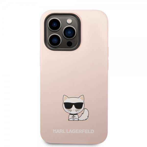 Karl Lagerfeld iPhone 14 Pro Deksel Liquid Silicone Choupette Rosa