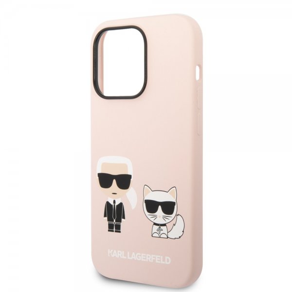 Karl Lagerfeld iPhone 14 Pro Deksel Liquid Silicone Karl & Choupette MagSafe Rosa