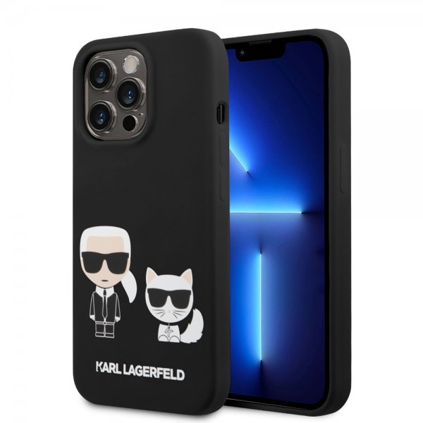 Karl Lagerfeld iPhone 14 Pro Deksel Liquid Silicone Karl & Choupette MagSafe Svart
