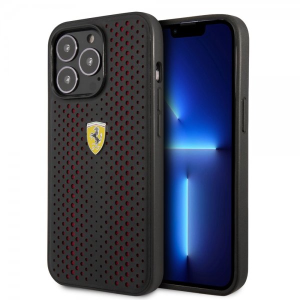 Ferrari iPhone 14 Pro Deksel Logo Perforert Rød