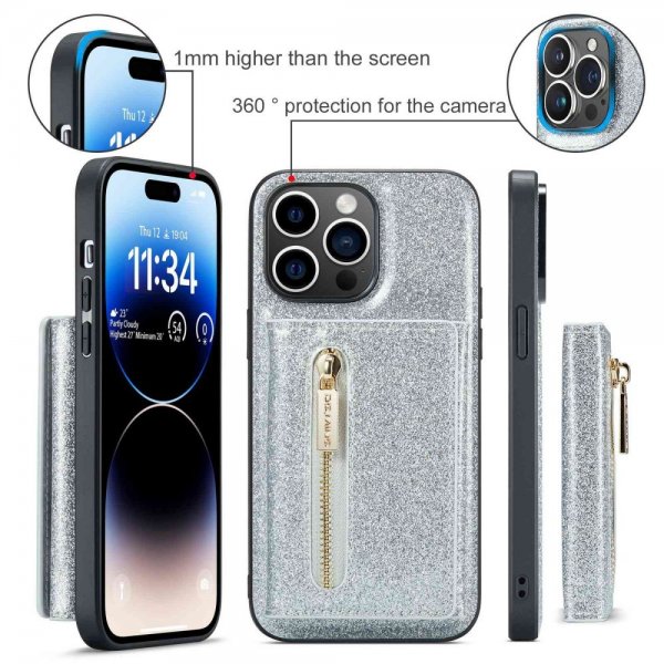 Dg.Ming iPhone 14 Pro Deksel M3 Series Avtakbart Kortholder Sølv