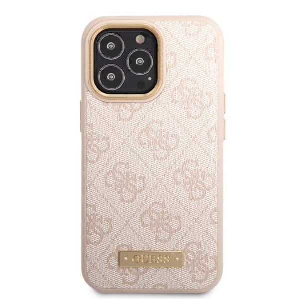 Guess iPhone 14 Pro Deksel Metal Plate Logo MagSafe Rosa