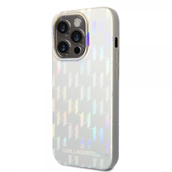 Karl Lagerfeld iPhone 14 Pro Deksel Monogram Iridescent Sølv