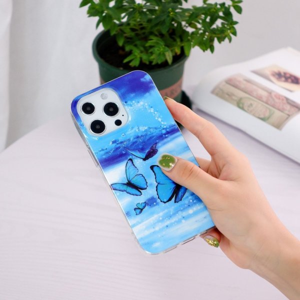 iPhone 14 Pro Deksel Motiv Blåa Sommerfugler