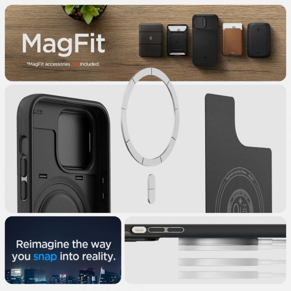 Spigen iPhone 14 Pro Deksel Optik Armor MagFit Svart
