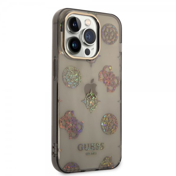 Guess iPhone 14 Pro Deksel Peony Glitter Svart
