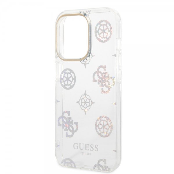 Guess iPhone 14 Pro Deksel Peony Glitter Hvit