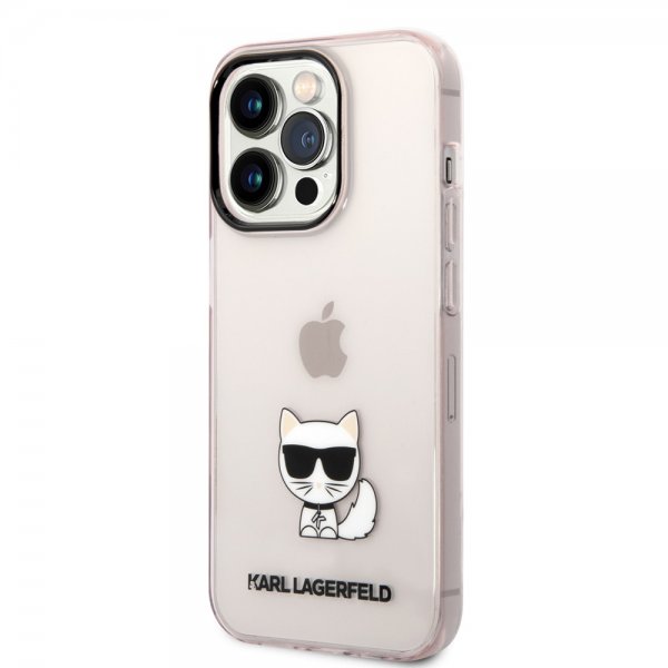 Karl Lagerfeld iPhone 14 Pro Deksel Printed Choupette Transparent Rosa