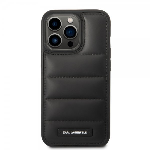 Karl Lagerfeld iPhone 14 Pro Deksel Quilted Nylon Puffy Case Logo Plate Svart