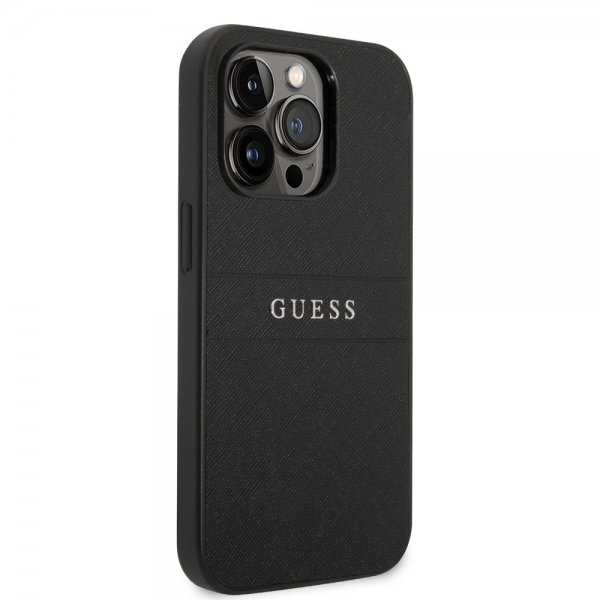 Guess iPhone 14 Pro Deksel Saffiano Metal Logo Stripes Svart