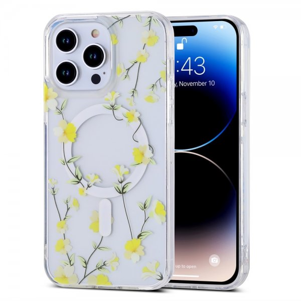 iPhone 14 Pro Deksel Spring Series MagSafe Gula Blomster