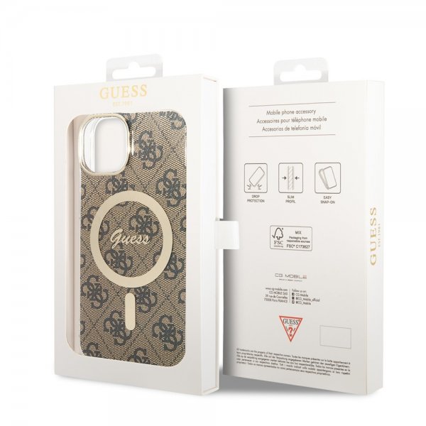 Guess iPhone 14 Deksel 4G Pattern MagSafe Brun