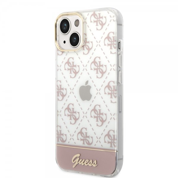 Guess iPhone 14 Deksel Bottom Stripe Script Logo Rosa