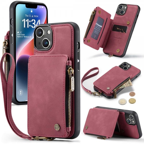 CaseMe iPhone 14 Deksel C20 Kortlomme Glidelås Rød