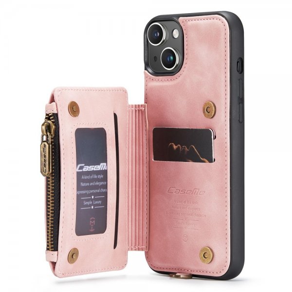 CaseMe iPhone 14 Deksel C20 Kortlomme Glidelås Rosa