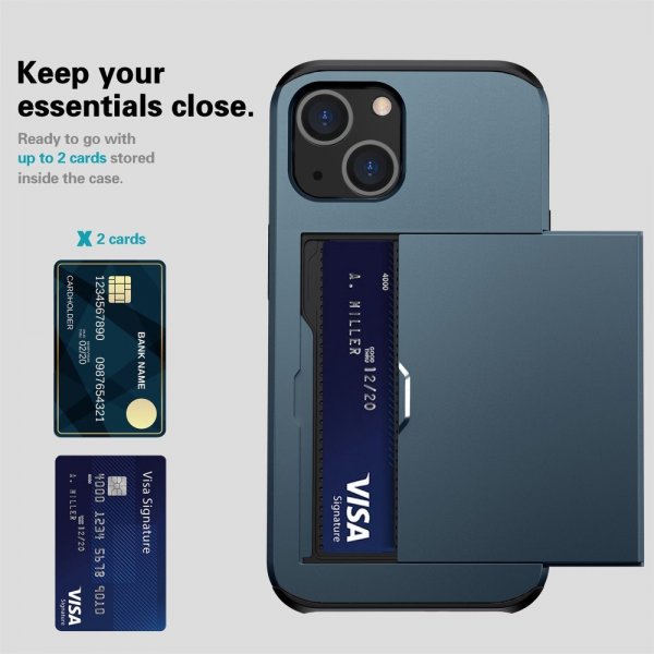 iPhone 14 Deksel Card Slide Blå
