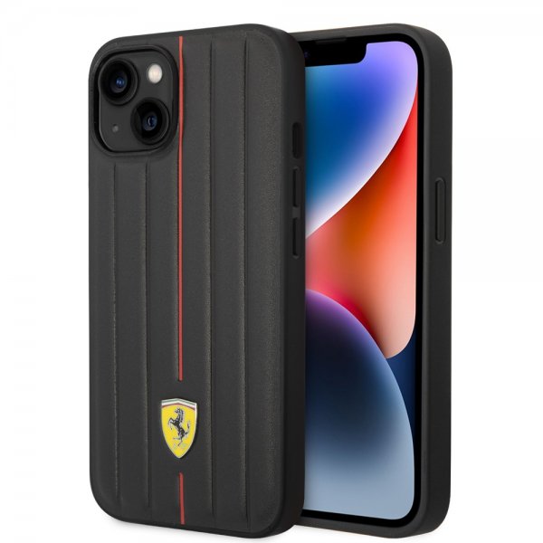 Ferrari iPhone 14 Deksel Embossed Stripes Rød