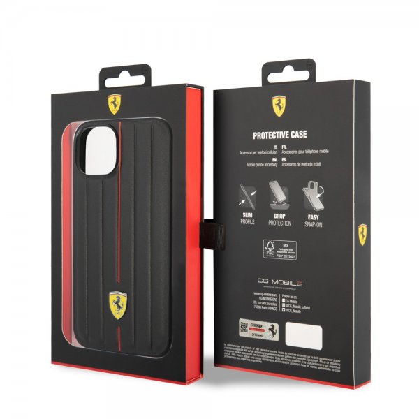Ferrari iPhone 14 Deksel Embossed Stripes Rød