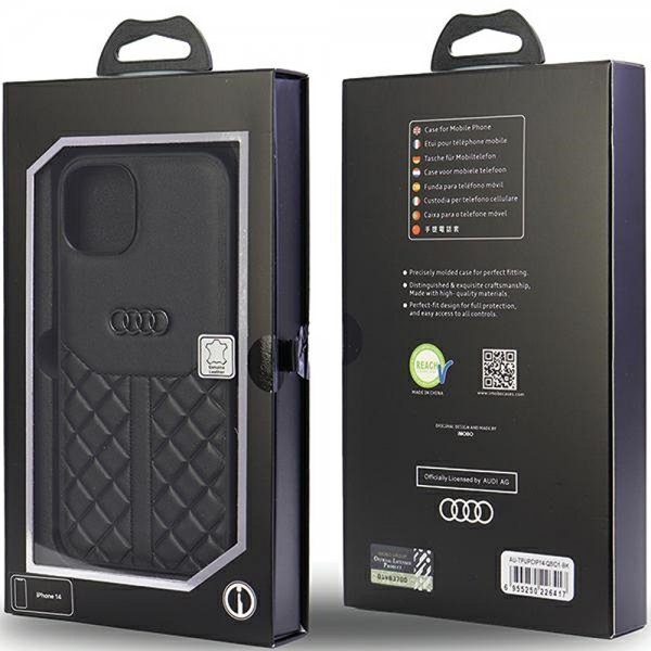 Audi iPhone 14 Deksel Genuine Leather Case Svart