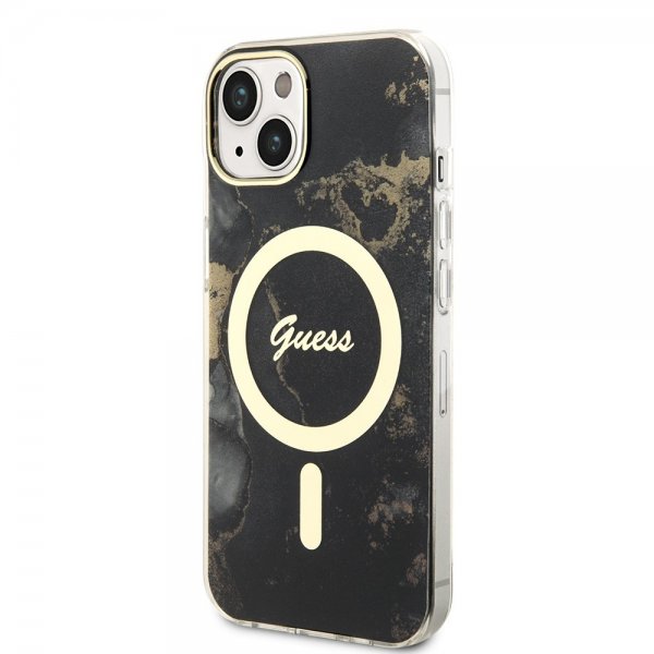 Guess iPhone 14 Deksel Golden Marble MagSafe Svart