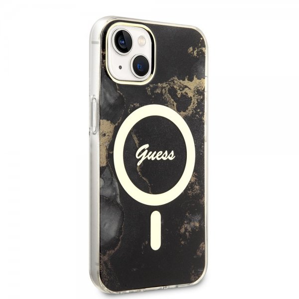 Guess iPhone 14 Deksel Golden Marble MagSafe Svart
