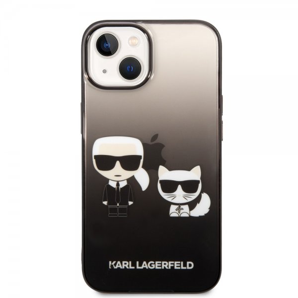 Karl Lagerfeld iPhone 14 Deksel Karl & Choupette Gradient Svart