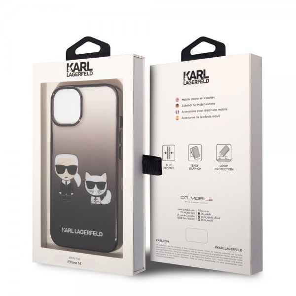 Karl Lagerfeld iPhone 14 Deksel Karl & Choupette Gradient Svart