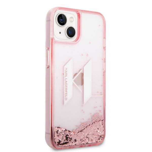 Karl Lagerfeld iPhone 14 Deksel Liquid Glitter Big Logo Rosa