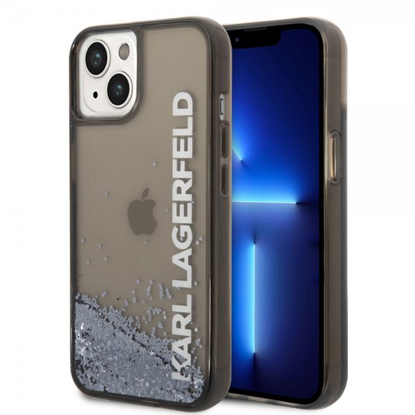 Karl Lagerfeld iPhone 14 Deksel Liquid Glitter Translucent Svart