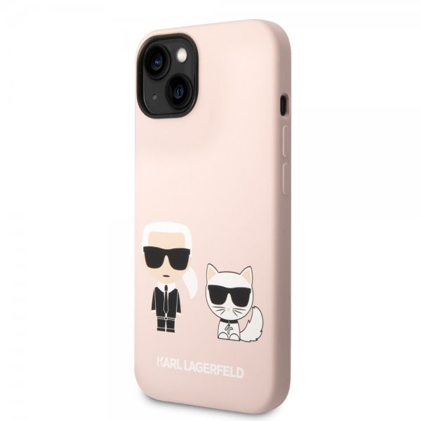 Karl Lagerfeld iPhone 14 Deksel Liquid Silicone Karl & Choupette Rosa