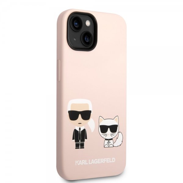 Karl Lagerfeld iPhone 14 Deksel Liquid Silicone Karl & Choupette Rosa
