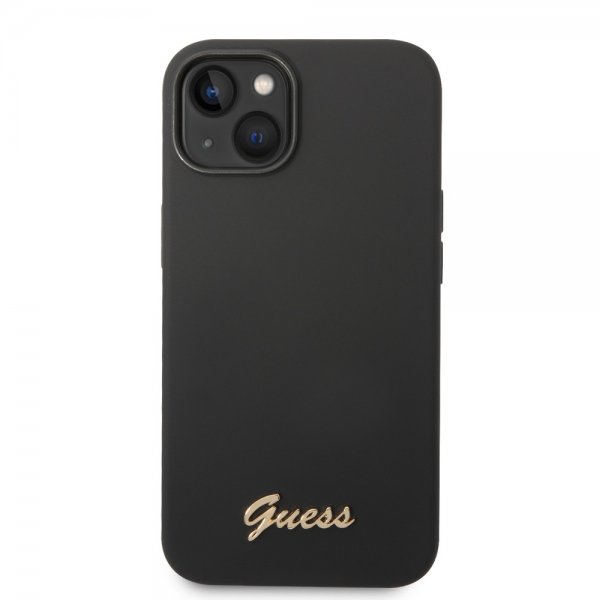 Guess iPhone 14 Deksel Liquid Silicone Metal Logo Svart