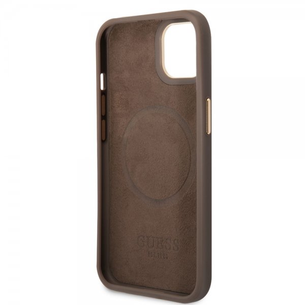 Guess iPhone 14 Deksel Metal Plate Logo MagSafe Brun