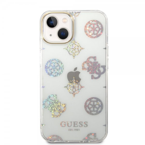Guess iPhone 14 Deksel Peony Glitter Hvit