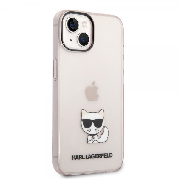 Karl Lagerfeld iPhone 14 Deksel Printed Choupette Transparent Rosa