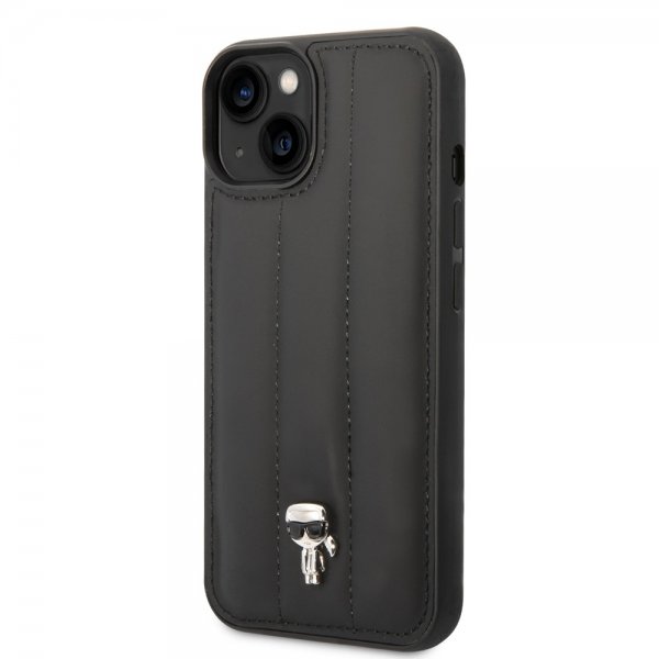 Karl Lagerfeld iPhone 14 Deksel Quilted Nylon Puffy Case Ikonik Pin Svart