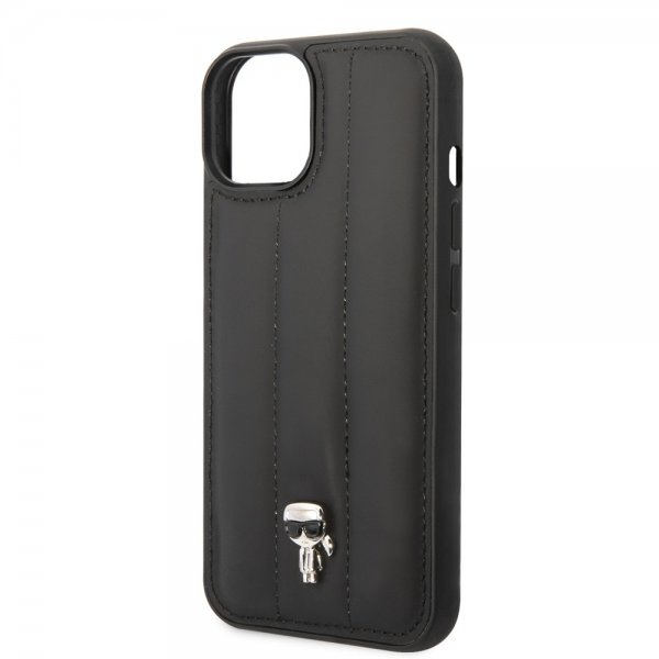 Karl Lagerfeld iPhone 14 Deksel Quilted Nylon Puffy Case Ikonik Pin Svart